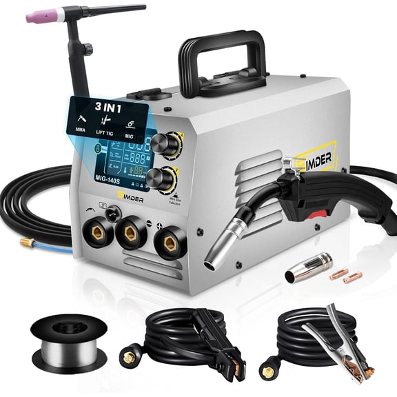 SSIMDER 3 in 1 MIG/TIG/Stick Welder and WP-17V TIG Welding Torch Smart LCD Display 110v/220v 140A MIG Welder Machine