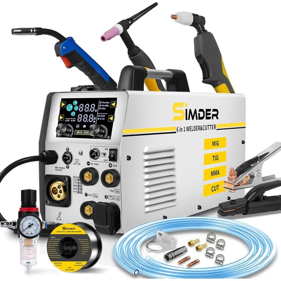 SSIMDER MIG Welder 6 in 1 Gas MIG/Flux Core/Spool/TIG/Stick/CUT 110V 220V 160A Welder Plasma Cutter Combo Welding Machine for Home DIY Outdoor Industrial Use