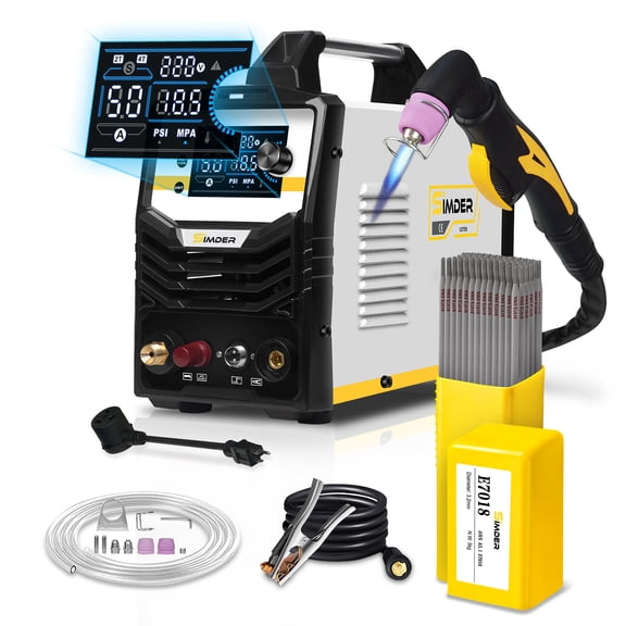 SSIMDER Plasma Cutter 2T/4T with E7018 1/8'' 10LB Welding Rod, 50A Non-Touch Pilot Arc 110V/220V, PSI/MPA Switchable, LED Display, 3/4" Max Cut for Auto Repair, Metal Fabrication, Garage DIY