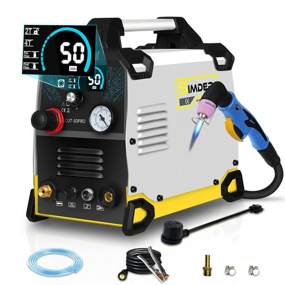 SSIMDER Plasma Cutter 50Amp Non-Touch Pilot ARC Plasma Cutting Machine with High Frequency Dual Voltage 110/220V Plasma Cutter Machine with 1/2 Inch Clean Cut Pre Post Flow Gas and 2T/4T