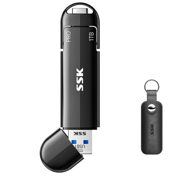 SSK 1TB USB Flash Drive SSD, External TLC NAND Solid State Drive Dual USBC & USBA Ports, Up to 1000MB/s High-Speed Portable 1TB USB Thumb Drive for iPhone 15/16/17 Pro Mac Android PC Backup