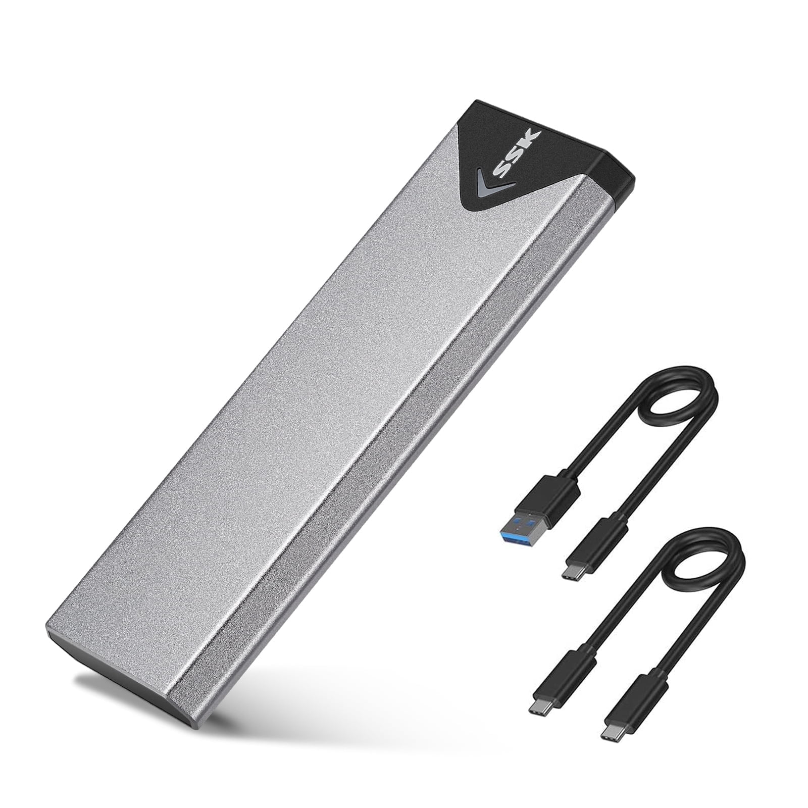 SSK Aluminum M.2 NVME SATA SSD Enclosure Adapter, USB 3.2 Gen 2 (10 Gbps) to NVME PCI-E SATA M-Key/(B+M) Key Solid State Drive External Enclosure Support UASP T