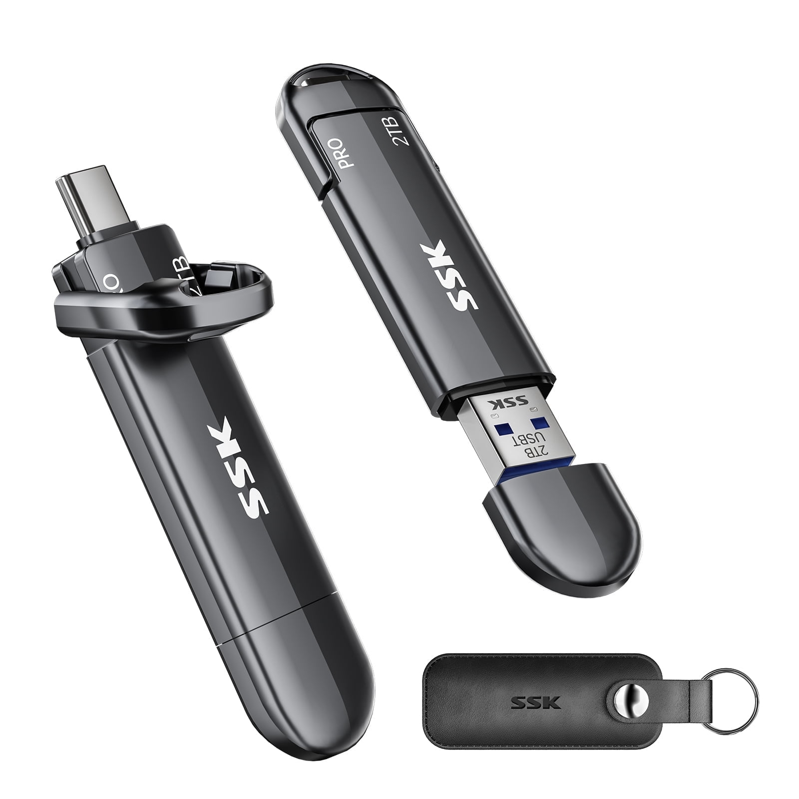 SSK USB Flash Drive 2TB SSD External, TLC NAND Solid State Drive Dual USBC & USBA Ports, Up to 1000MB/s High-Speed Portable 2TB USB Thumb Drive Stick for iPhone 15/16/17 Pro, Mac, Android, PC Backup