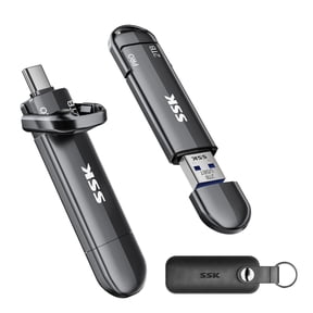 SSK USB Flash Drive 2TB SSD External, TLC NAND Solid State Drive Dual USBC & USBA Ports, Up to 1000MB/s High-Speed Portable 2TB USB Thumb Drive Stick for iPhone 15/16/17 Pro, Mac, Android, PC Backup