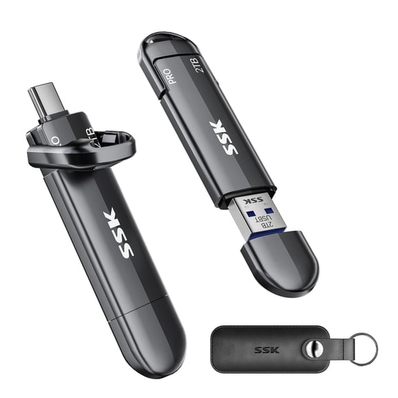 SSK USB Flash Drive 2TB SSD External, TLC NAND Solid State Drive Dual USBC & USBA Ports, Up to 1000MB/s High-Speed Portable 2TB USB Thumb Drive Stick for iPhone 15/16/17 Pro, Mac, Android, PC Backup