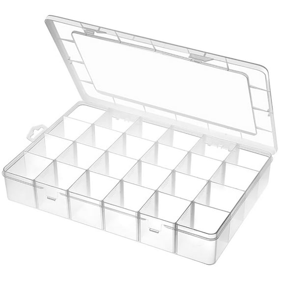 SSKDBFJG Large 24 Grids Plastic Organizer Box Adjustable Dividers,Clear Storage Box for Jewelry, Art DIY Crafts, Washi Tapes, Beads and Small Parts
