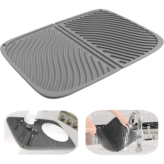 SSKDBFJG Silicone Dish Drying Mat (24" x 15") Dish Draining Mat for Kitchen Counter, Easy Clean, Heat Resistant, Large Drainer Mat (Black)