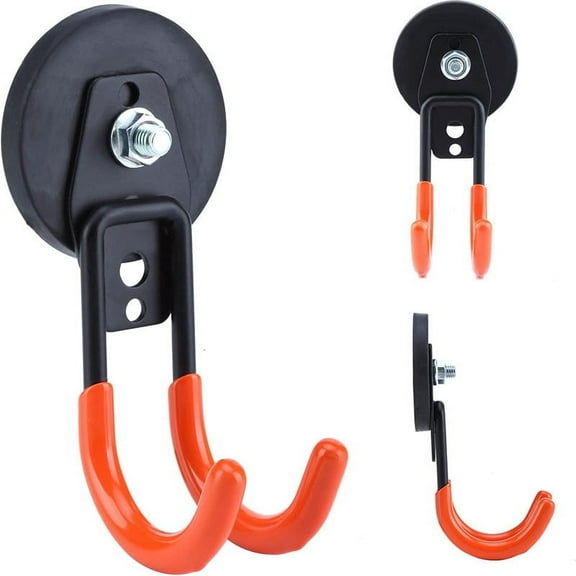 SSKDBFJG Strong Magnetic Hooks, 4 Pack Heavy Duty Large J Hooks with Magnet, Anti-Slip Coating Magnet Hooks for Garden Tools, Ropes,Drill,Magnetic Double Hooks for Metal Cabinet,Pegboard