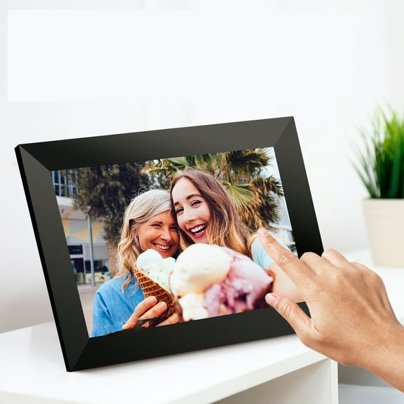 SSKDBFJG WiFi 10.1-inch smart digital photo frame with 1280x800 IPS HD touchscreen, auto-rotate and slideshow features, easy setup, and remote sharing of photos or videos from anywhere via apps