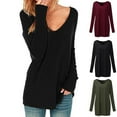 thumbnail image 1 of SSKDBFJG Women's Classic Long Sleeve V-Neck Shirt - Solid Color T-Shirt (Size Large), 1 of 1