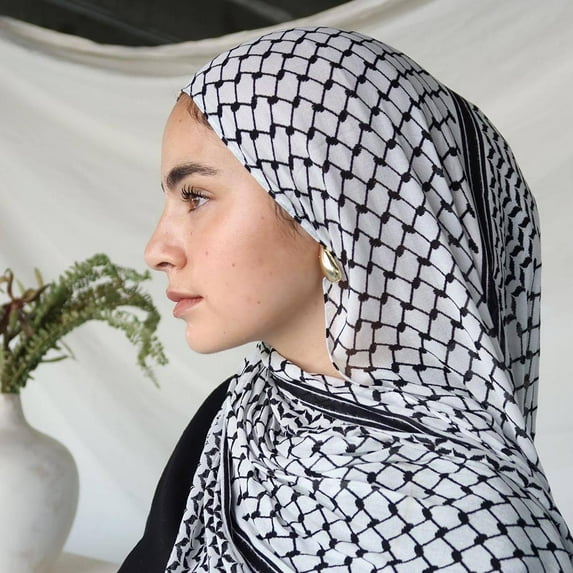 SSKFHGI #1 Black And White Arab Headscarf Chiffon Print Plaid Long Scarf Middle East Uae Dubai Qatar Headscarf