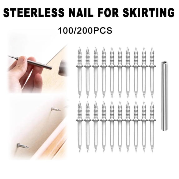 SSKFHGI 100pcs With 1 Installation Tool Solid Wood Skirting Free Punching Two-Way Traceless Nail High-Strength Carbon Steel Single-Head Two-Way Installation Nail Claw Nail
