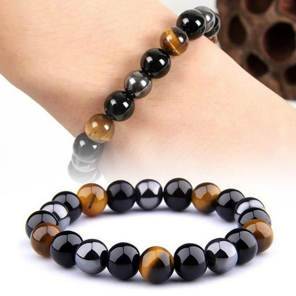 SSKFHGI 10mm 21cm Tiger Eye Stone Bracelet Tiger Eye Gallstone Imitation Black Agate Beaded Bracelet Men And Women Couple Elastic Rope Bracelet