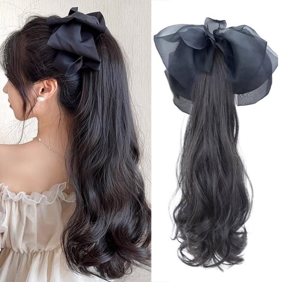 SSKFHGI 2# Bow Clip Curly Hair (Natural Black) 40cm Big Wave High Ponytail Wig Female Clip-In Bow Long Hair Ponytail Simulation Hair Net Red Curly Low Ponytail
