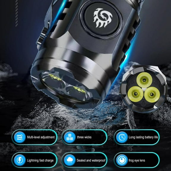 SSKFHGI 3 Eyed Mini Flashlight Flash Super Power Waterproof Outdoor Travel