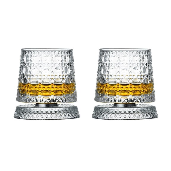 Rotating Whiskey Glass Tumbler, 360 Spin Non-Tipping Glassware, Premium Glass, for Bars & Home Parties
