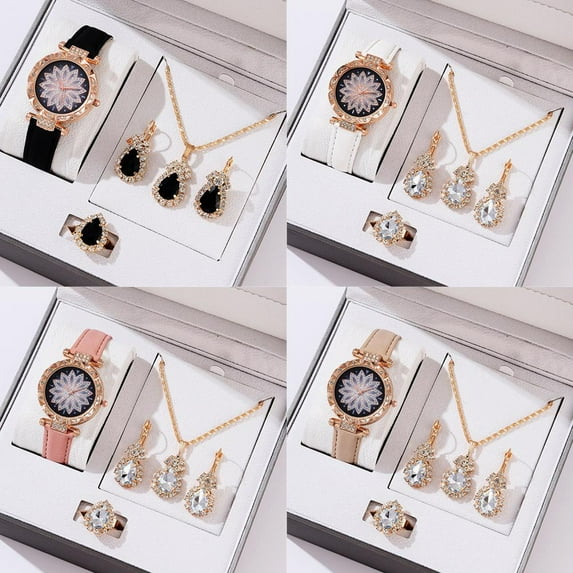 SSKFHGI 4pcs Watches Women Leather Band Casual Womens WristWatch Bracelet Gift Q