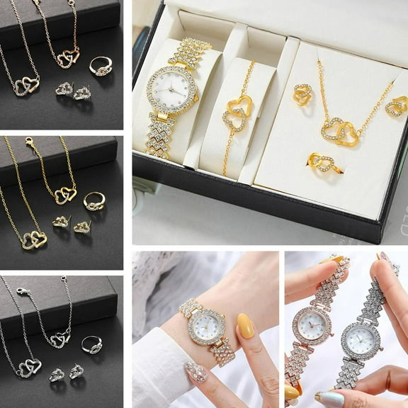 SSKFHGI 5PCS Fashion Watch with Rhinestone Jewelery Set W8A2 O1C7