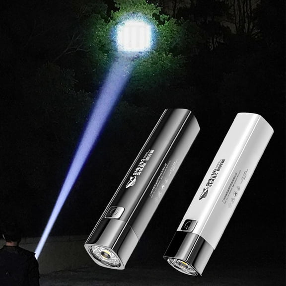 SSKFHGI 617b Black (Without Power Bank Function - Capacity 600mah) Flashlight Smiling Shark Outdoor Mini Flashlight High Brightness Long-Range Cob Large Floodlight Lock Design Zoom Flashlight