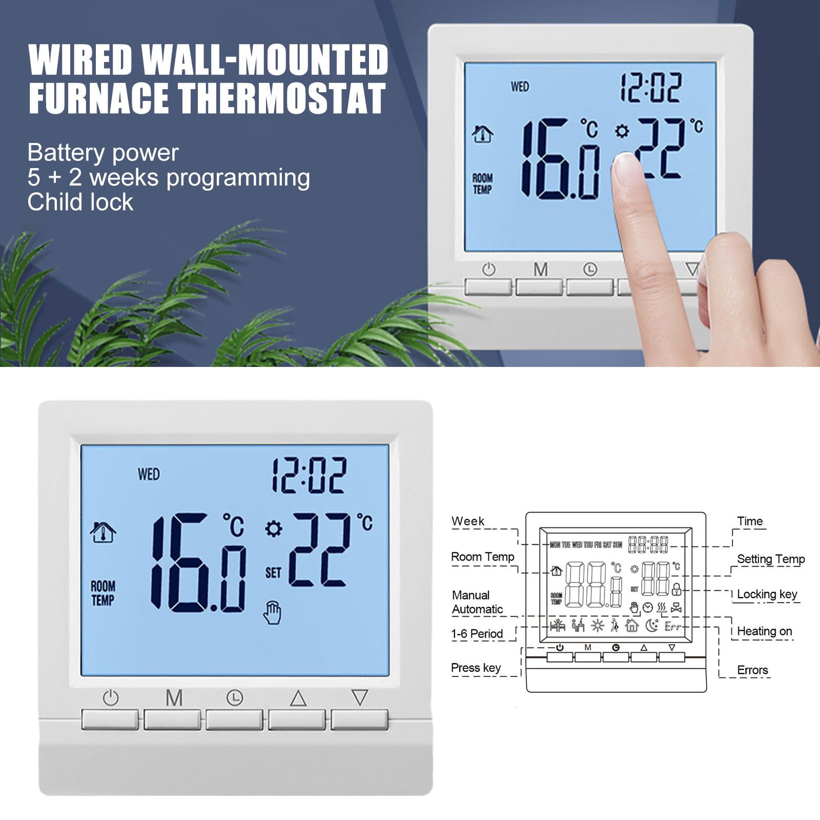 SSKFHGI Battery Type Wired WallMounted Boiler Thermostat Intelligent