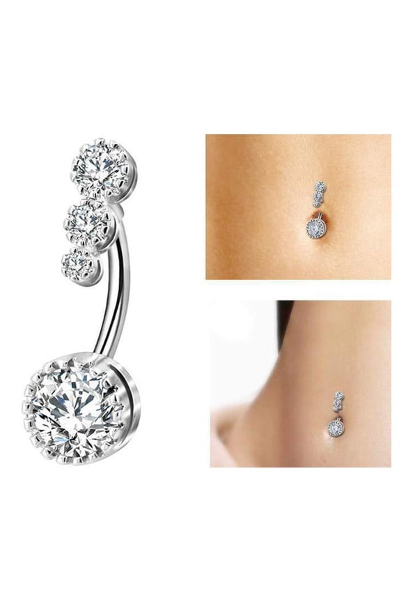 Belly Bars Navel Rings Triple Crystal Gem Body Piercing Jewellery Button Study