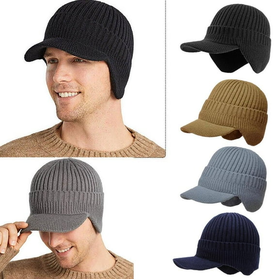 SSKFHGI Black 1 One Size Hat Men'S Ear Protection Pullover Hat Autumn And Winter Knitted Hat Plus Velvet Warm Elderly Men'S Duck Tongue Thick Knitted Hat Trendy