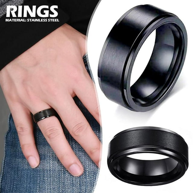 SSKFHGI Black Antianxiety Spinner Fidget Rotating Rings Stainless Steel ...