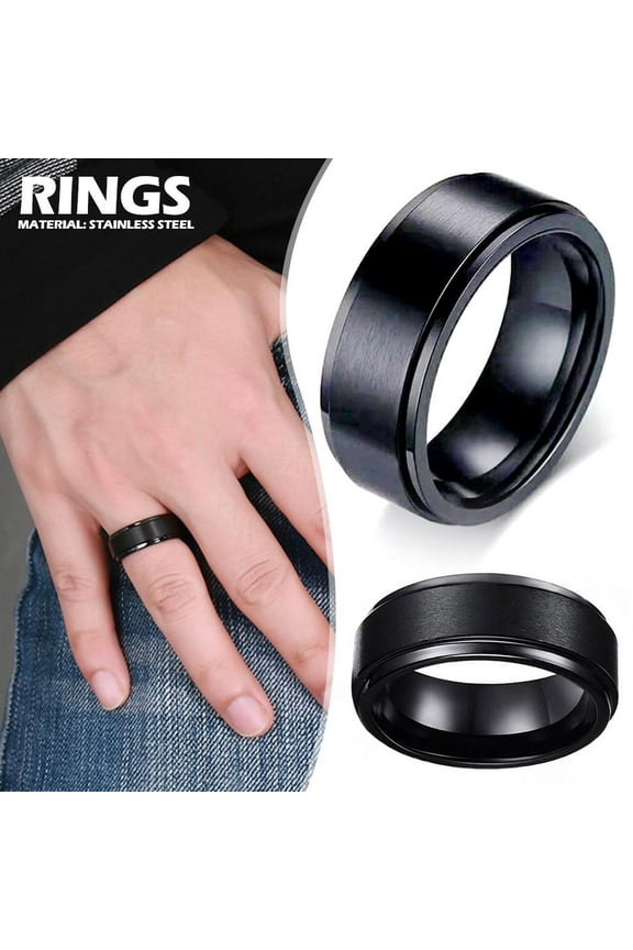 Black Antianxiety Spinner Fidget Rotating Rings Stainless Steel Men BEST