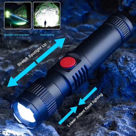 SSKFHGI Black Flashlight Portable Compact Strong Light Flashlight Rechargeable Led Lamp Beads High Brightness Emergency Long-Range Home Outdoor