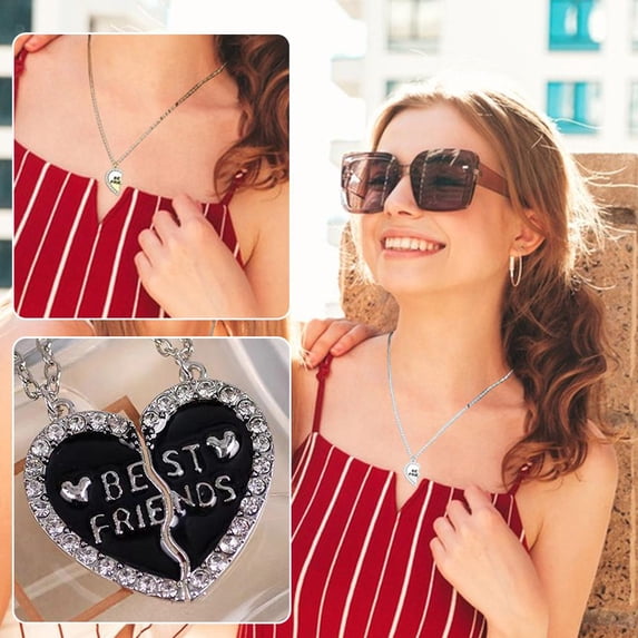 SSKFHGI Black Girlfriend Love Stitching Two People Clavicle Necklace A Pair Of Good Friends Friendship Pendant Female Student Day Gift