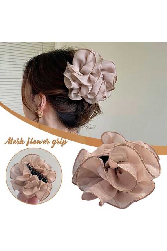 Black Korean Simple Mesh Flower Clip Hair Clip Temperament Shark Clip Back Of The Head Hairpin Creative Ins Hair Accessories