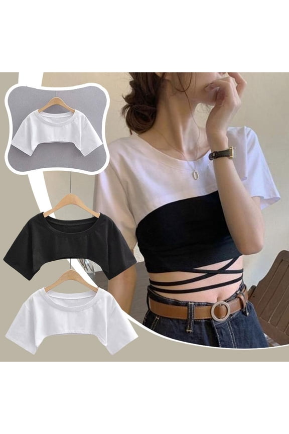 SSKFHGI Black One-Size Solid Color Ultra-Short Short-Sleeved T-Shirt For Women Summer New Style Simple Korean Style Design Niche Blouse Hot Girl Top