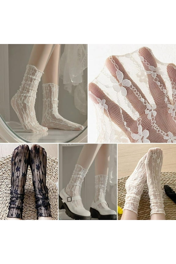 Black One Size White Lace Socks Women'S Mid-Tube Socks Thin Summer Mary Jane Summer Style Pile Socks Japanese Mesh Lace