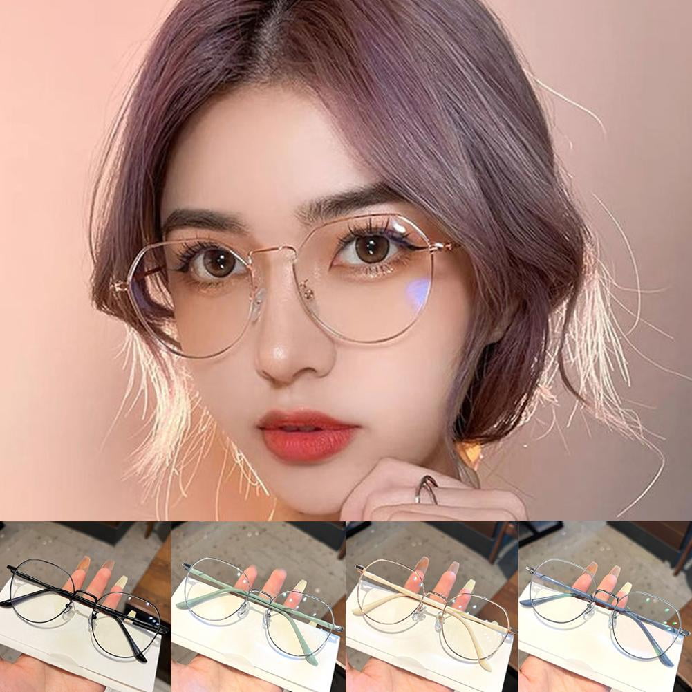 SSKFHGI Black Fashion Glasses For Women With Big Face Thin And Bare Face Korean Style Large Metal Frame