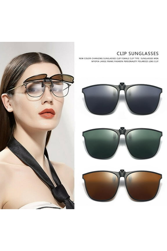 Brown Lens Sunglasses Clip-On Lenses Can Be Flipped Up Polarized Large Frame Light