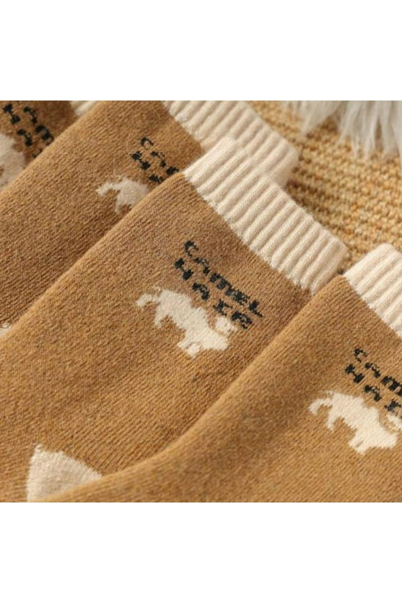 Brown Men'S Mid-Length Cotton Socks Camel Wool Winter Extra Thick Terry Warm Solid Color Sports Socks