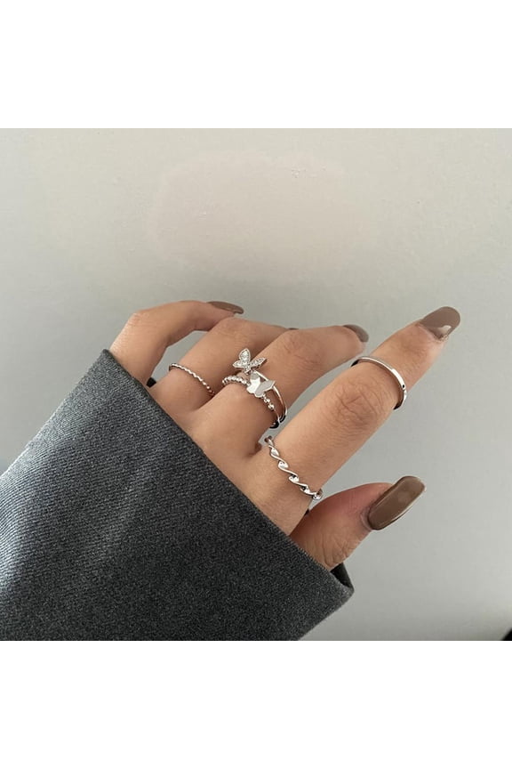 SSKFHGI Butterfly Four-Piece Ring Exquisite Super Fairy Butterfly Twisted Four-Piece Ring Female Light Luxury Niche Design Sense Fashion Personality Temperament Index Finger Ring