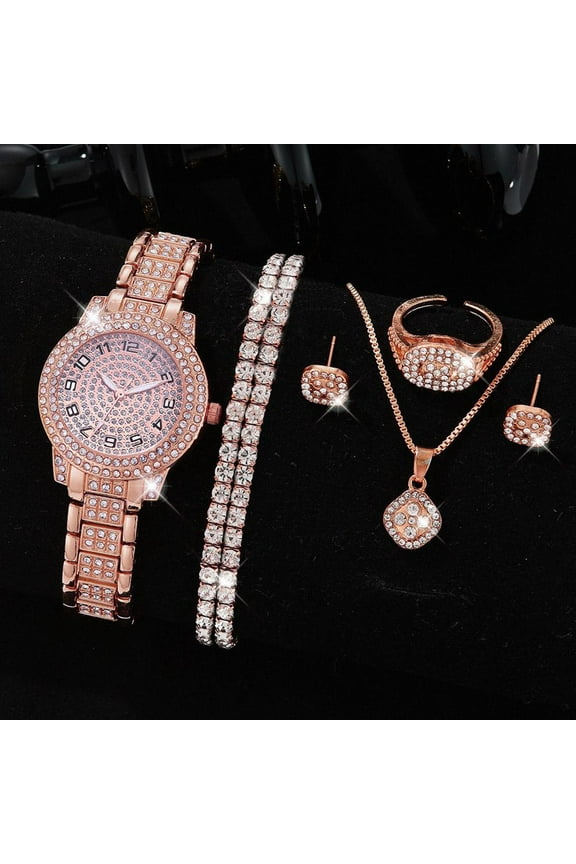 Casual Ladies Quartz Wrist Watch Bracelet Set 5PCS Women Wristwatch Gift