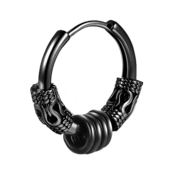 SSKFHGI Cool Punk Mens Stainless Steel Hip Hop Studs Earring Dragon Pattern Round