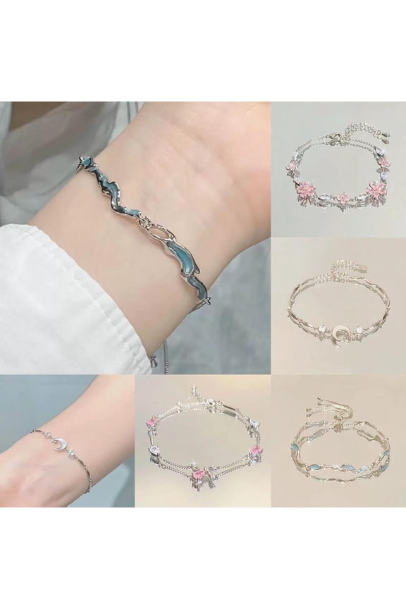 SSKFHGI Elegant Crystal Flowers Bracelet For Women Sweet Girl Moon Blossom Bow Bra