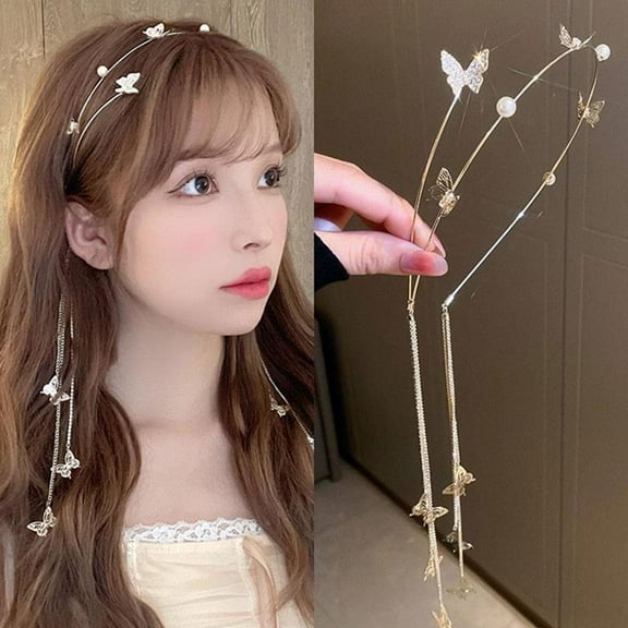 SSKFHGI Gold Butterfly Tassel Crystal Butterfly Diamond Tassel Headband Female High-Grade Sense Of Internet Celebrity Fairy Forest Style Super Fairy Headdress Accessories Hairpin Headband