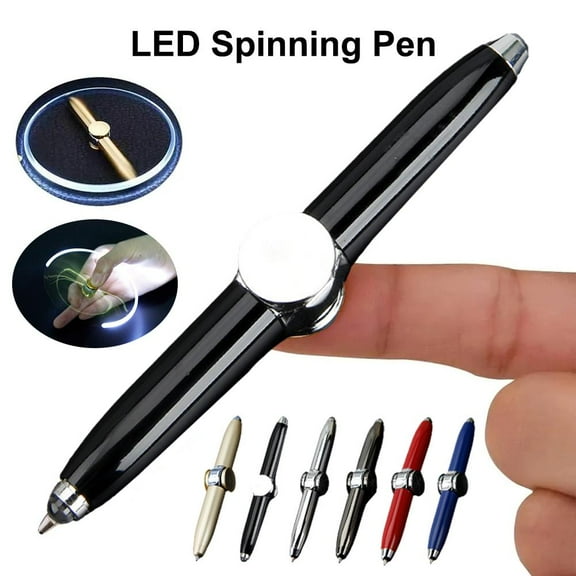SSKFHGI Gyro Light Pen Electroplated Silver Metal Multifunctional Fingertip Decompression Turn Creative Luminous Rotating Finger Decompression With Light Ballpoint Gyro Pen