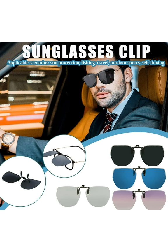 Ice Blue Sunglasses Clip-On Can Be Flipped Up Frameless Polygonal Men And Women Sunglasses Clip-On