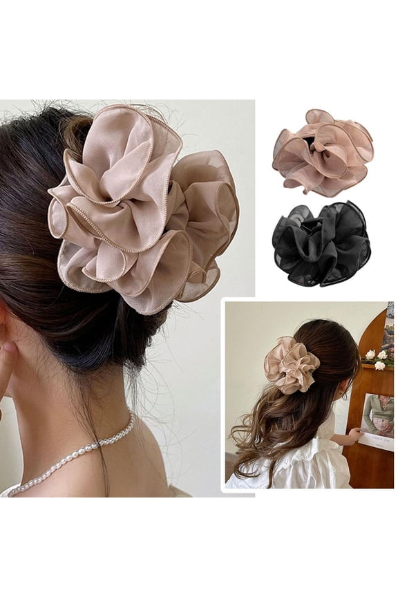 Large Chiffon Rose Hair Claw Clip Ribbon Silk Flower Hair Bow Jaw Barrettes Strong Hold Hair Grips Big Clamps Hair Styling Accessories for Women Girls Thick Long Hair