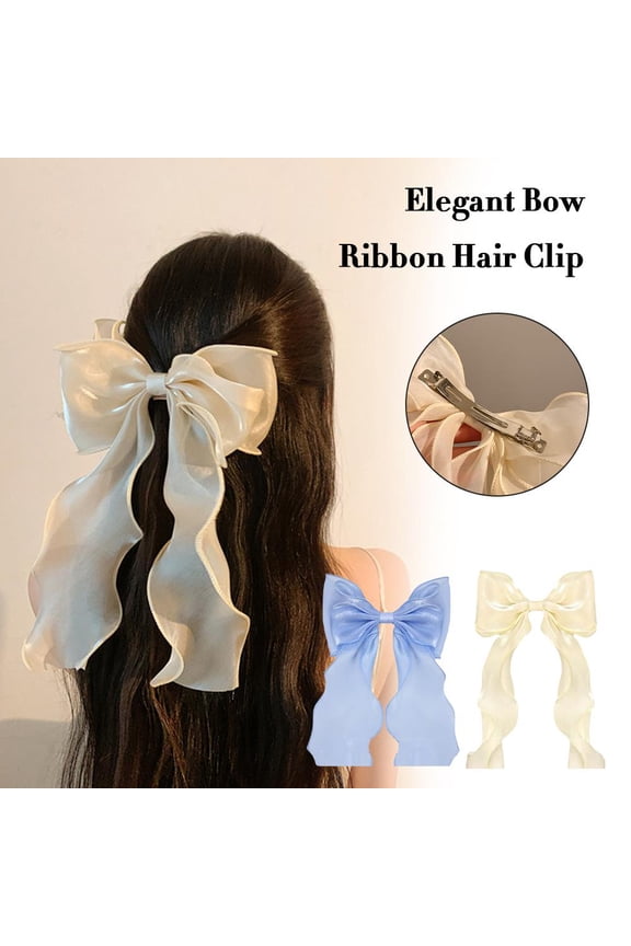 Light Blue Spring Super Fairy White Mesh Bow Ribbon Hairpin Female Back Of The Head High-End Headdress Large Hairpin Hair Accessories