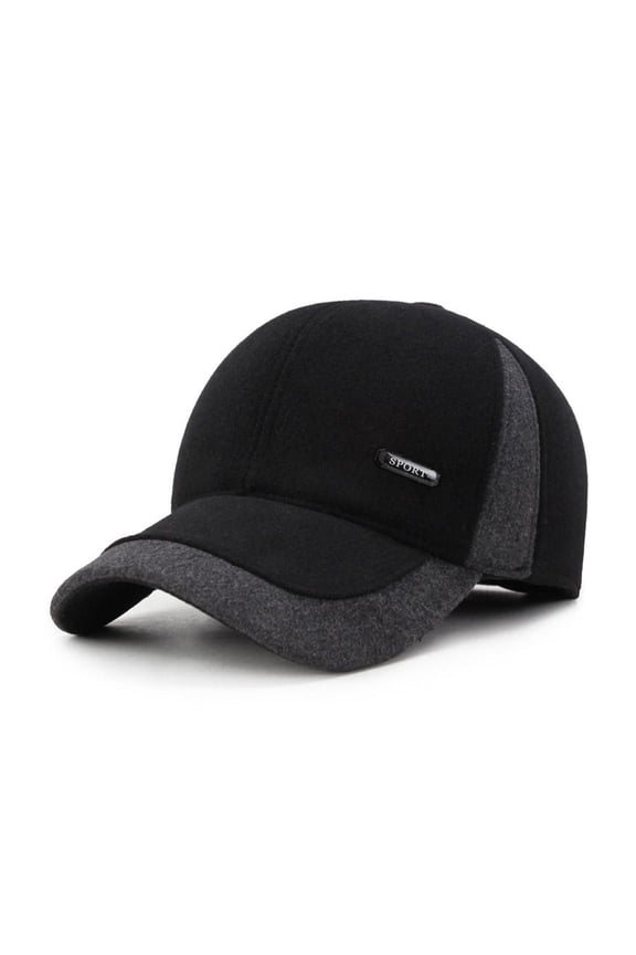 Men Winter Baseball Cap With Ear Flaps Warm Cotton Cap Plain Snapback Hat