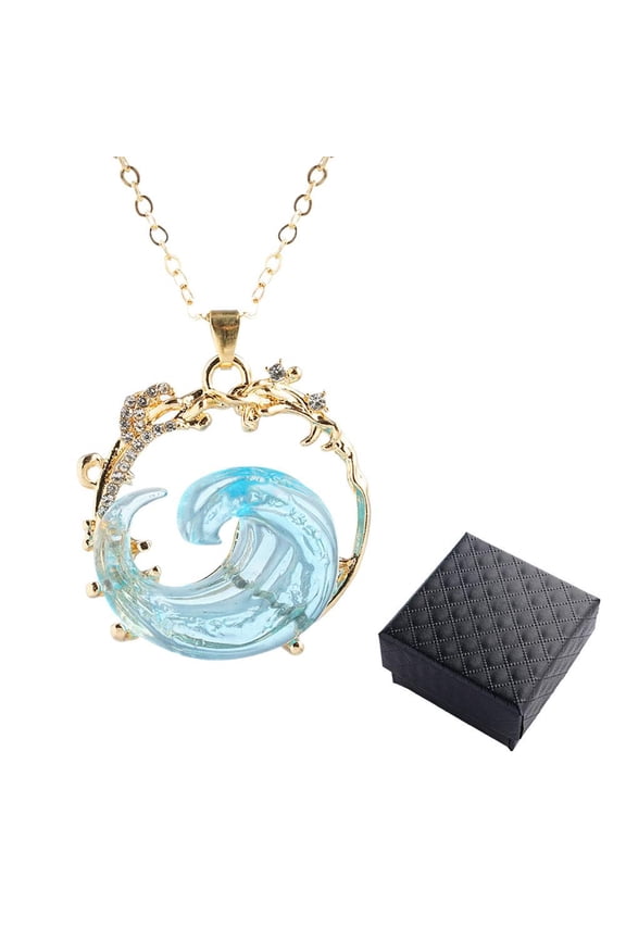 SSKFHGI OceanS Oath Jewelry Boho Blue Ocean Wave Necklace Earrings Rings Set
