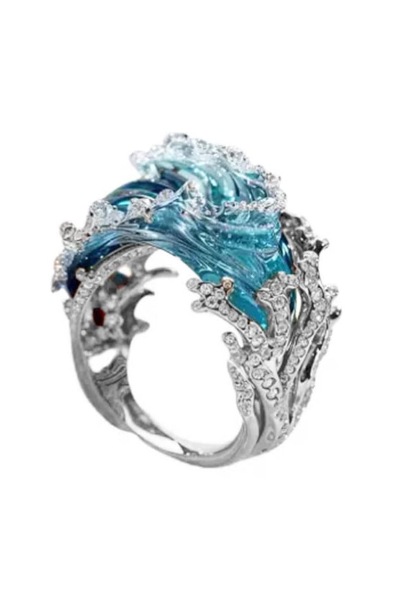 Oceans Oath Jewelry Set Boho Blue Ocean Wave Necklace Earring Rings Hot Sale