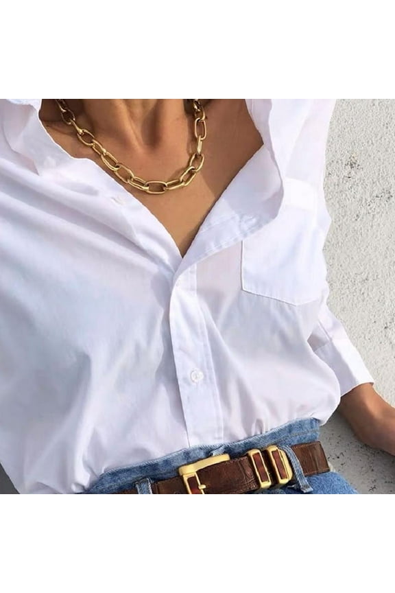 Paper Clip Chunky Thick Link Chain Necklace Choker Silver Gold Plated Women