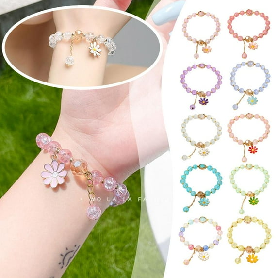 SSKFHGI Pink (A-Style Small Daisy Bracelet) Flower Bracelet Ins Niche Design Burst Flower Crystal Bracelet Korean Girls Cold Style Personality Girlfriends Couple Jewelry